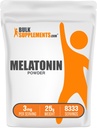 BulkSupplements.com Melatonin Powder - Melatonina pura, Ayuda para el sueño para adultos - Vegan & Gluten Gratis, 3 mg por Serving, 25g (0,88 oz) (Pack of 1)
