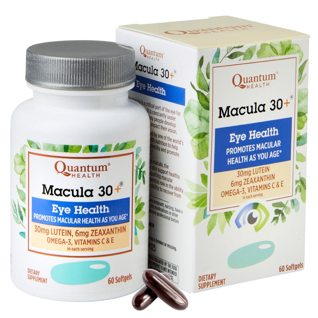 Quantum Health Macula 30+ Eye Care Supplement Promotes Macular &amp; Retinal Health as You Age with Lutein Zeaxanthin Omega-3 Vitaminas C &amp; E Daily Nutrition for Women &amp; Men - 60 Softgels