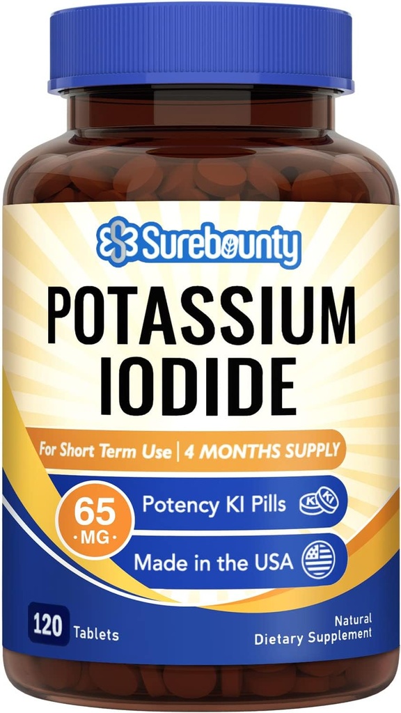 Potasio Iodide 65MG, 4 Months Supply, 120 Tablets, YODO Naciente, Ki Tablets, Made in USA, Thyroid Support, KI Potassium Iodide Suplemento dietético