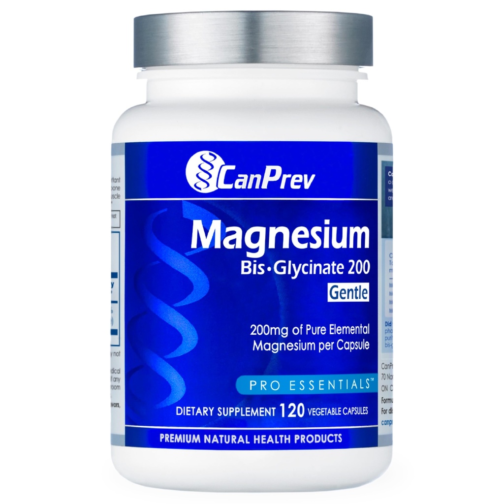 CanPrev Magnesium Bis-Glycinate Gentle 200mg, 120 V-Caps 120-Day Supply - Suplemento de Magnesio Elemental Puro, soporta la función del hueso y del músculo, suave en Stomach, perfecto para las necesidades de magnesio diario