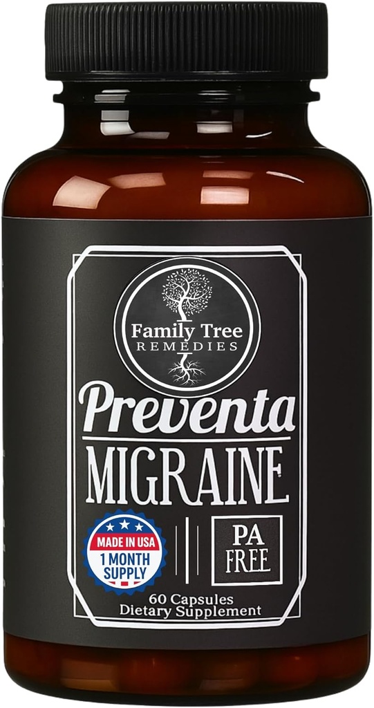 Preventa Migraine Relief Supplement – PA-Free Butterbur, Magnesium, Riboflavin, Feverfew – Daily Headache Prevention – 60 cápsulas