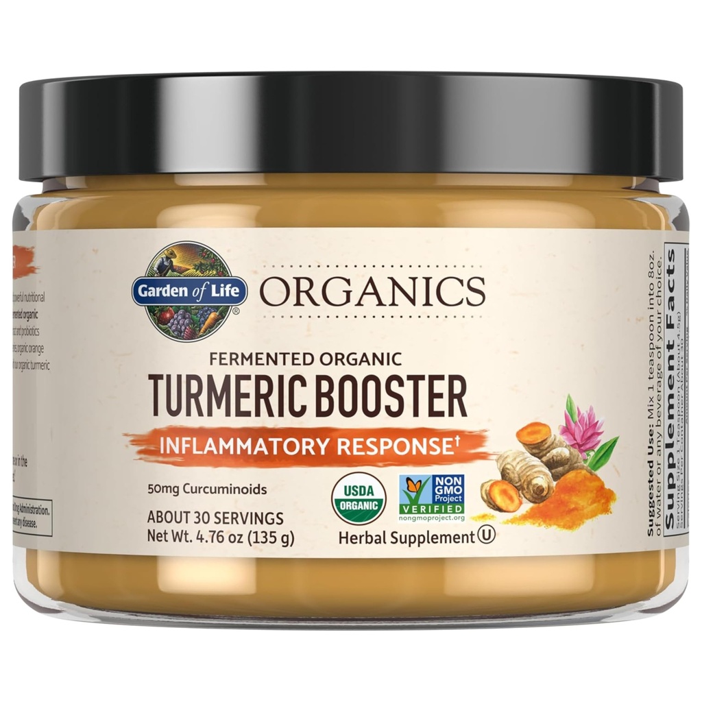 Garden of Life Organics Turmeric Booster Respuesta Inflammatory Powder - 30 Servings, 50mg Curcumin (95% Curcuminoids) " Probiotics, Organic Non-GMO Vegan " Gluten Free Herbal Supplements