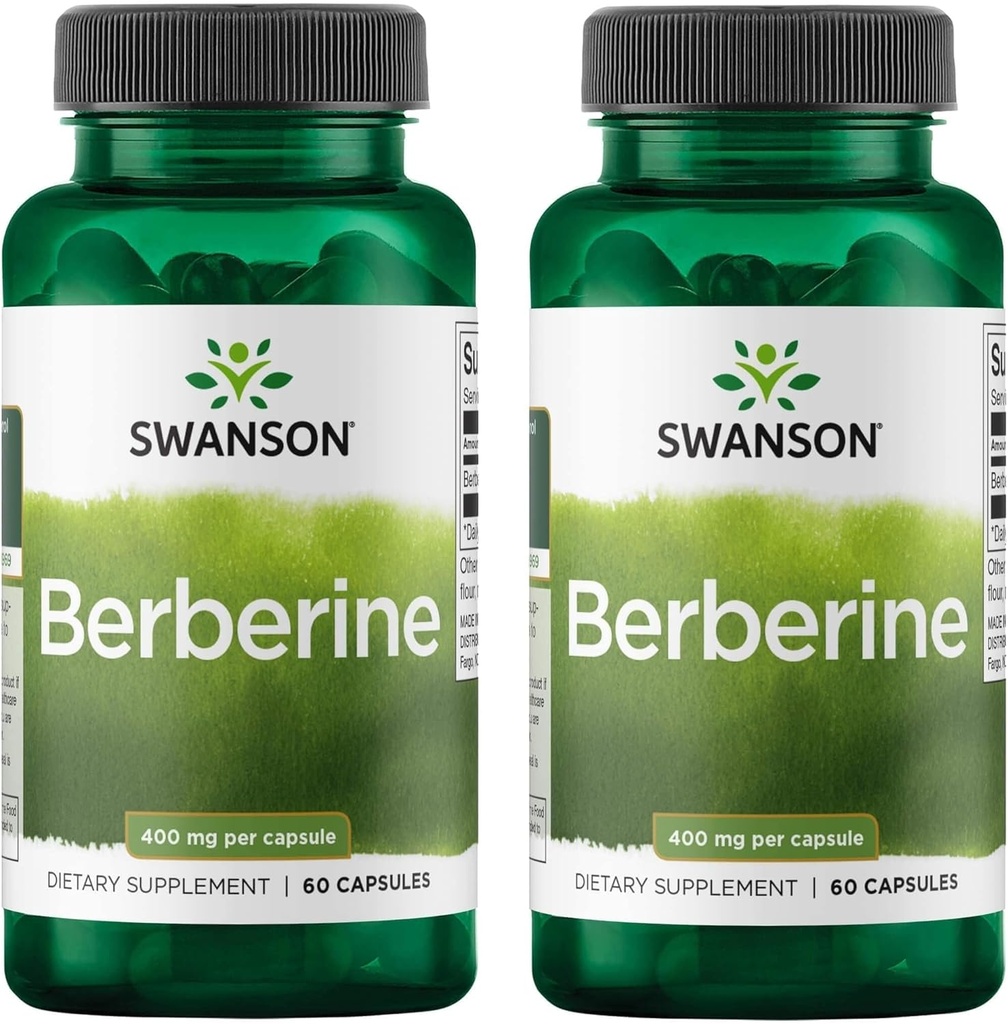 Swanson Berberine - Estándarizado 97% Berberine HCl- 400mg Cada - 60 cápsulas 2 botellas