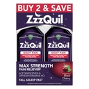 ZzzQuil Liquid Max Strength Doin Reliever, Nighttime Sleep Aid Liquid, Acetaminophen 1000mg, Diphenhydramine 50mg HCI, Non-Habit Forming, Black Cherry Flavored, 2 Pack, 24 FL OZ