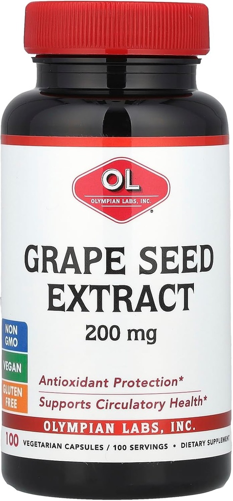 Olympian Labs Grape Seed Extract, 200 mg, 100 cápsulas vegetarianas
