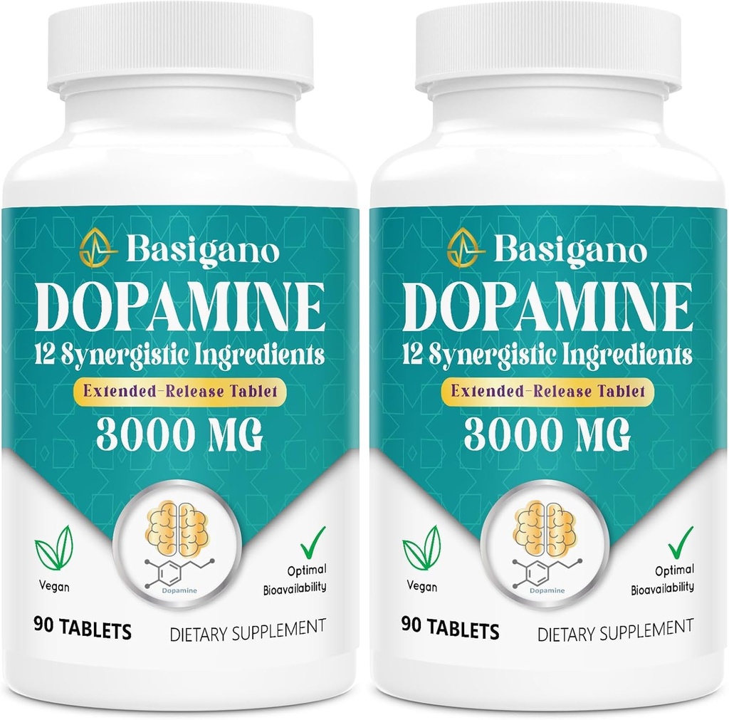 Dopamine Supplement for Women & Men with Ashwagandha, L-Theanine & Magnesium, Vegan Extended-Release 90 Tablets, Pack of 2