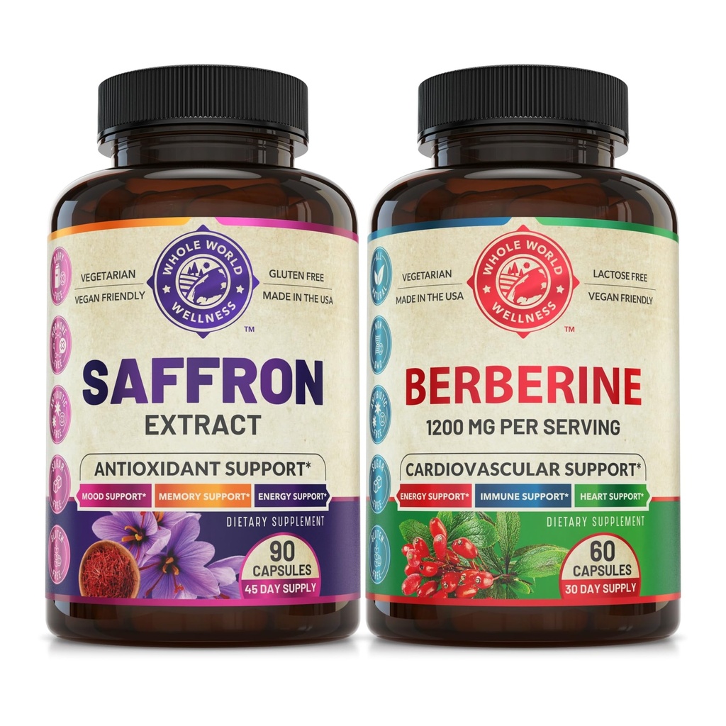 Pure Saffron Extract &amp; Premium Berberine Bundle (One Bottle Cada uno). Soporta Mood, Energy Boost, Función Metabólica. USA Made.