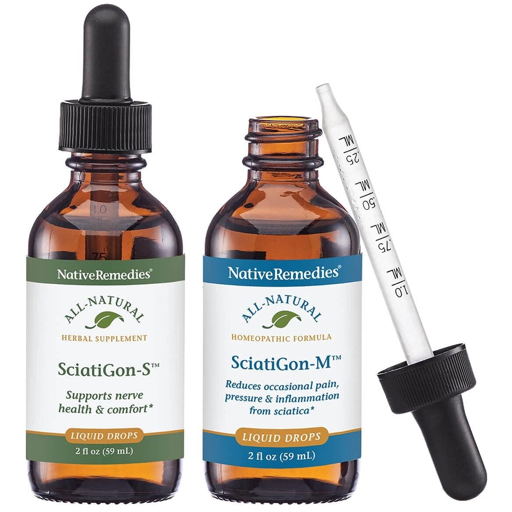 Remedios nativos Completo Sciatigon ComboPack - Todos los suplementos herbales naturales ayuda a reducir la presión en el nervio ciático y la remedia homeopática natural reduce el dolor, el calambre y la nuez