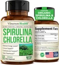 Espirulina orgánica y Clorella cápsulas - Espirulina cápsulas con Chlorella Polvo para Immune, Antioxidante & Energy Support. Nutritious Super Green. Vegan " Non- GMO. Tercero testado. 60 caps