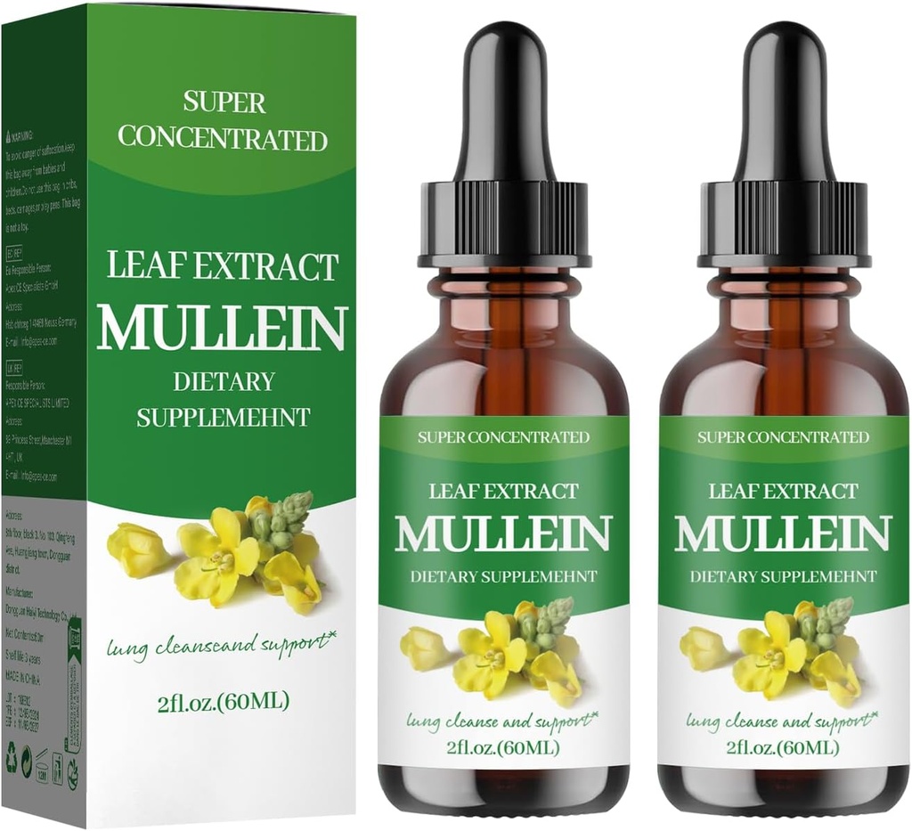 Mullein Drops for Lungs,Mullein Leaf Extract - Soporte Lung Cleanse - Suplemento Natural Orgánico para Adultos, Tincture Drops ← Non-GMO, Vegetarian Healthy Lifestyle-(2Pack)