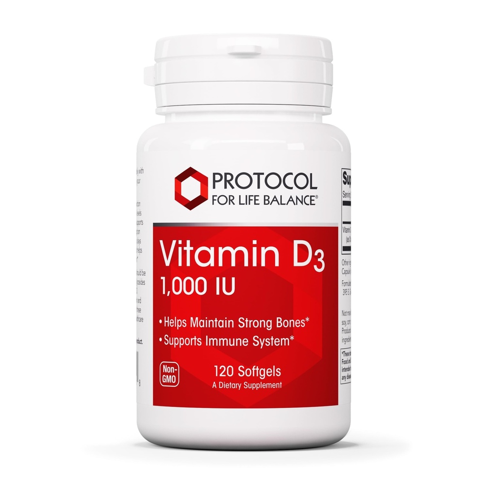 PROTOCOLO PARA LA VIDA BALANCE Vitamina D3 1000 UI - Soporte Inmunitario Huesos fuertes y dientes - 120 Softgels