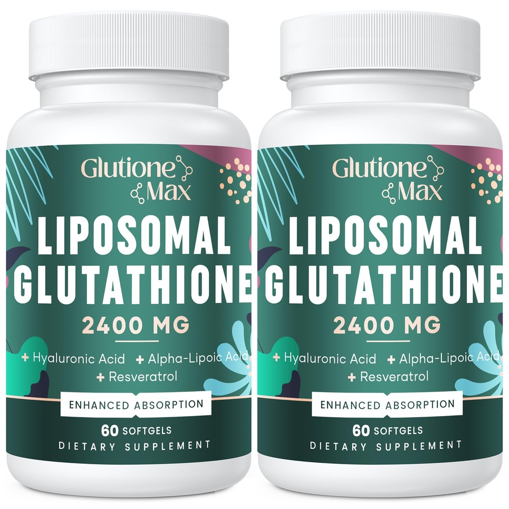 8-en-1 Glutathione Liposomal 2400 MG, Fórmula Antioxidante de alta absorción – con ácido hialurónico, ácido alfa-Lipoico, Resveratrol - Skin, Sistema desintoxicación del hígado, 120 Softgels