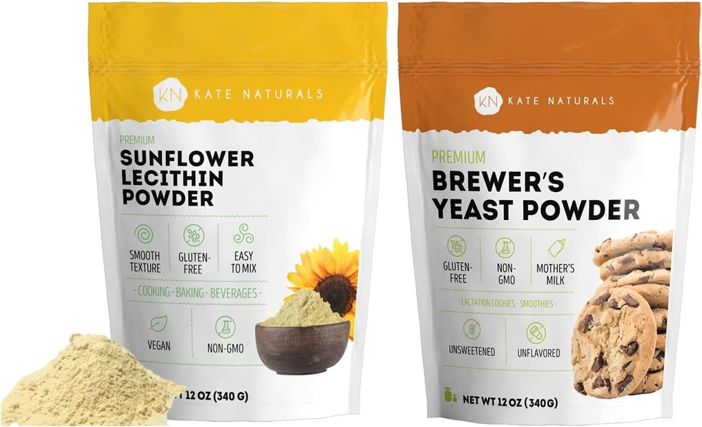 Kate Naturals Sunflower Lecithin Powder (4oz) & Levadura de la cerveza (12oz) Bundle