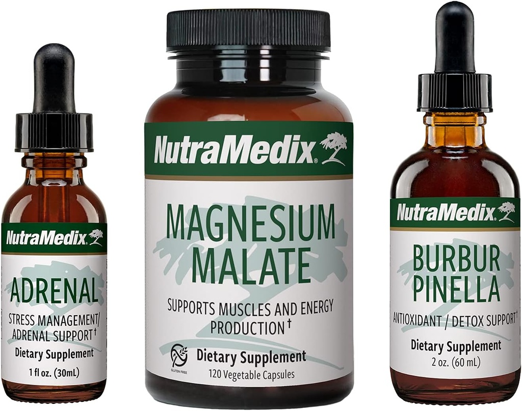 NutraMedix Energy Set - Kit 3-Piece Incluye extractos de Astragalus, Rhodiola, Ginseng " Schisandra, Burbur-Pinella Detox Drops " Magnesium Malate Capsules for General Wellness