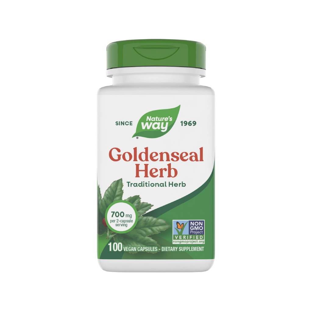 Camino de la Naturaleza Goldenseal, Herb Tradicional, 700 mg por 2-Capsule Serving, Proyecto No-GMO Verificado, Vegan, 100 cápsulas
