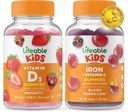 Vitamina D Niños + Hierro y Vitamina C Niños, Gluten Free, GMO Gratis, Chewable Gummy