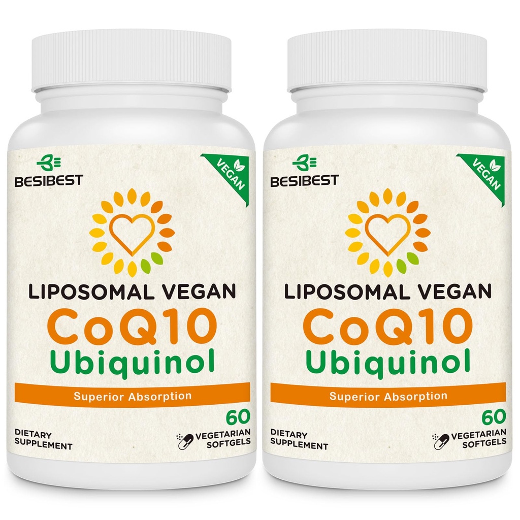 Besibest 1000mg Liposomal CoQ10 Ubiquinol, 120 Vegan Softgels, High Absorption Ubiquinol CoQ10 Suplemento, Active Antioxidant Form of Coenzyme Q10 for Heart Function &amp; Energy Production