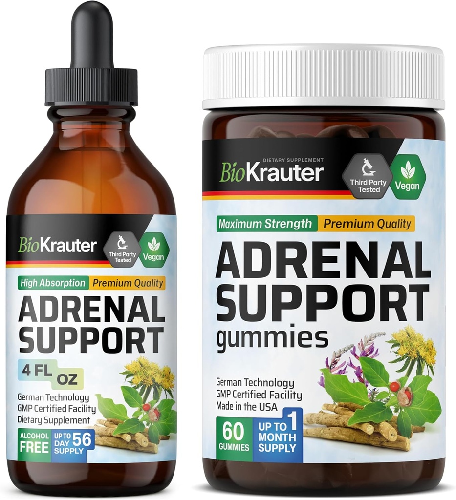 BIO KRAUTER Adrenal Support 60 Gummies & Adrenal Support Tintura 4 Fl. Oz.