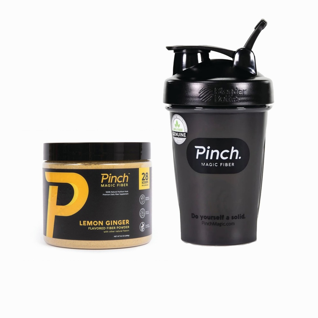 Pinch Magic Fiber " Shaker Combo ← Prebiotic Psyllium Husk Fiber for Digestive Health, Keto, Vegan, Low Sugar ← BPA-Free Shaker for Smooth Mixing, Travel-Friendly, Dishwasher Safe TEN 28-Day Supply