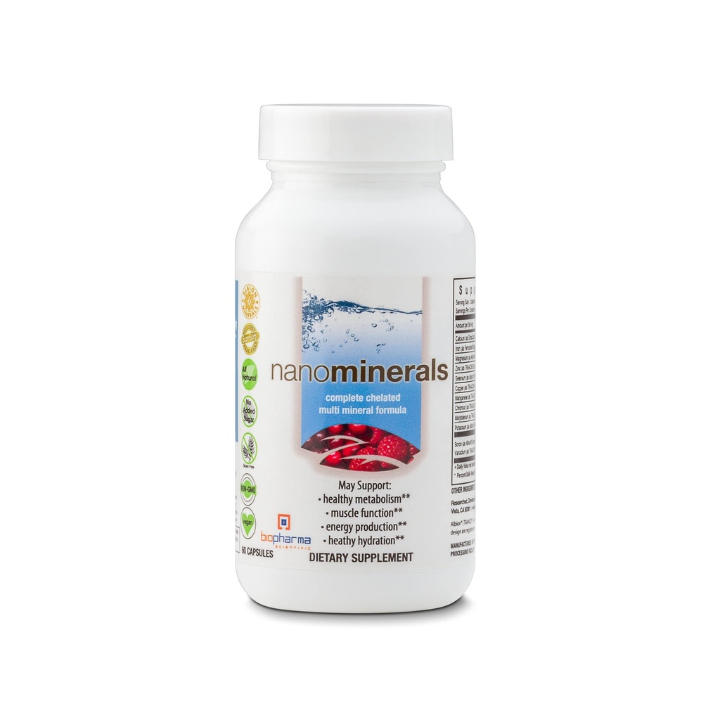 Biopharma Scientific NanoMinerals ← Capsules Multi-Mineral Chelated ← Calcium, Magnesium, Zinc, Iron, Potassium, Copper, Chromium &amp; Más