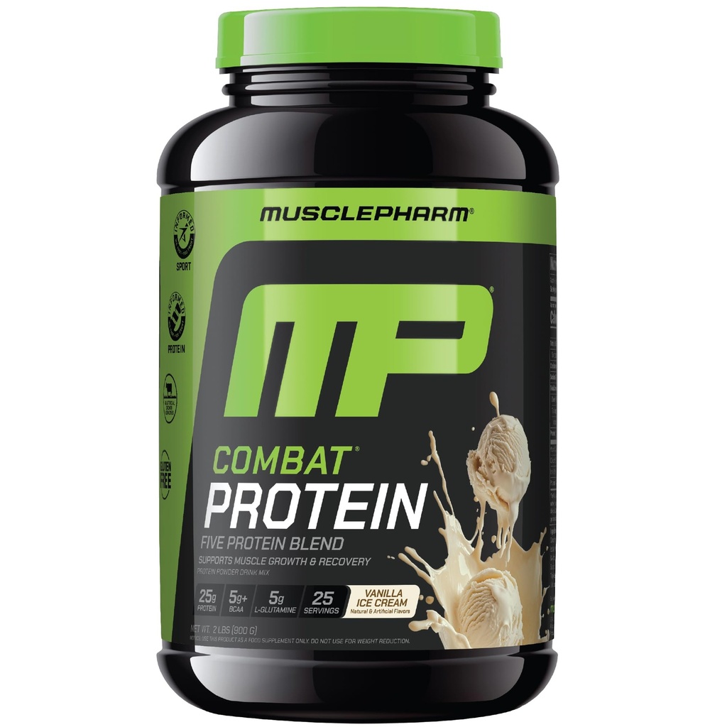 MusclePharm Combat Protein Powder, Vanilla Flavor, Fuels Muscles for Productive Workouts, 5 Protein Sources including Whey Protein Isolate & Egg Albumin, Gluten Free, 2 lb, 25 Servings