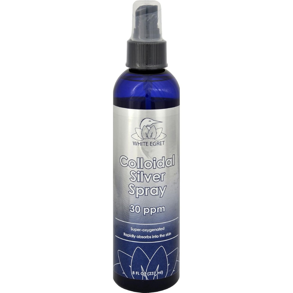 White Egret Skin Care Colloidal Silver Spray, 8 onnce