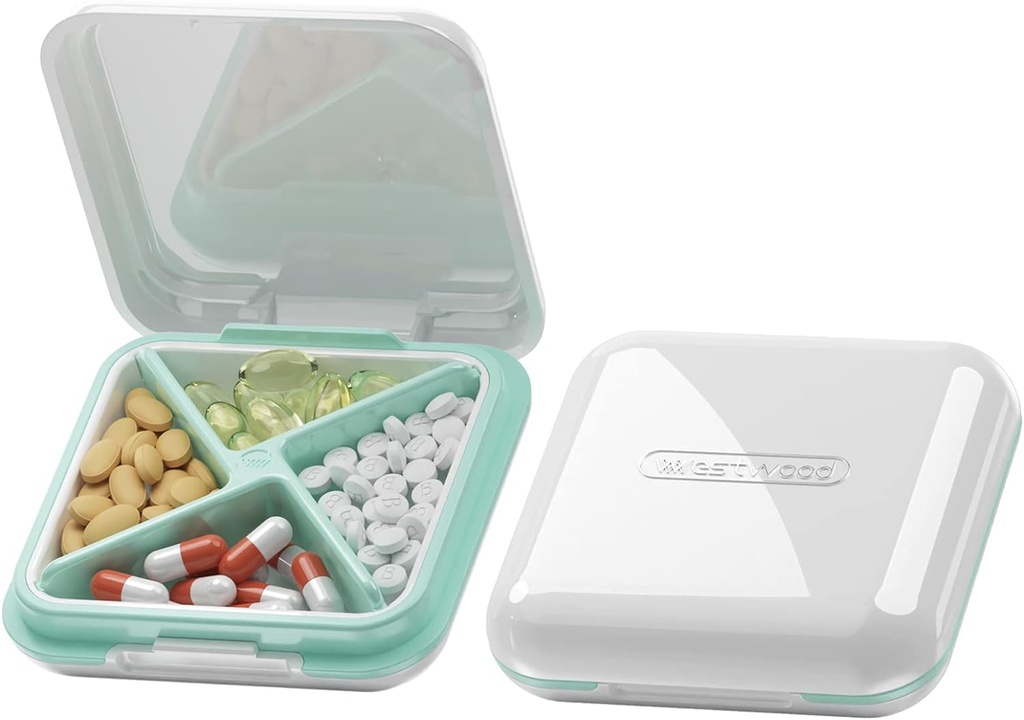 Caja de Píldora DUBSTAR, Caja de Píldora pequeña impermeable - Caja de Píldora diaria impermeable para púrpuras Pocket Compact Travel Medicine Holder for Vitamins, Fish Oils, Supplements, Medication (White)