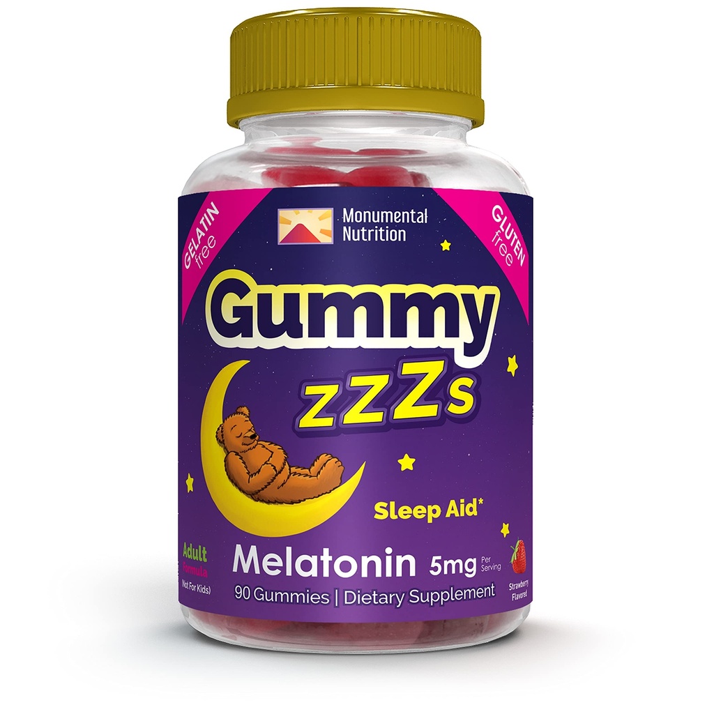 Gummy ZZZs Melatonin - Gummies de sueño 5 mg - Flavor de fresa - 90 Cuenta - Vegan-Amigo, Gelatina y Gluten Gratis - Halal y Kosher Certified - Gummies de noche para hombres y mujeres