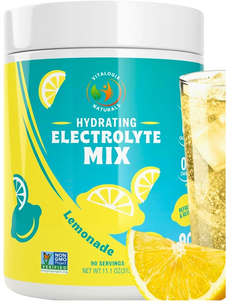 Electrolyte Powder – Zero Sugar Lemon Hydration Mix ← 90 Servings  Keto, Vegan, Gluten-Free ← Electrolitos naturales para la recuperación de músculos, Energía &amp; Apoyo inmunológico
