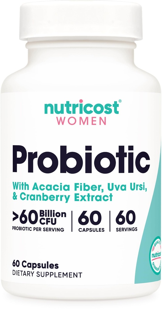 Nutricost Probiotic for Women 60 Billion CFU, 60 capsules, Complejo con Acacia Fiber, Uva Ursi, " Cranberry Extract - Non-GMO " Gluten Free