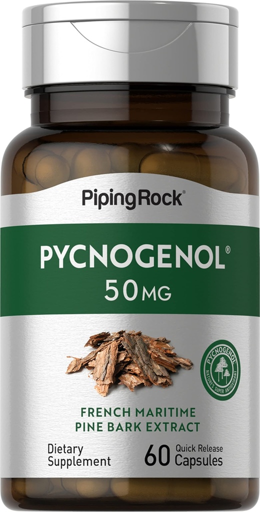 Piping Rock Pycnogenol Suplemento TEN 50 mg TENIDO 60 cápsulas TENIDO Francés Marítimo Pine Bark Extracto Silencio Pinus Pinaster para Hombres y Mujeres ANTE NO GMO, Gluten Free