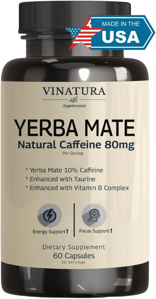Yerba Mate 1400mg - Magic Natural Caffeine & Energy Supplements *USA Made ' Tested* High Potency Enhanced with Taurine and Vitamin B Complex - 60 cápsulas