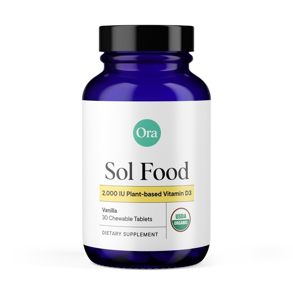 Ora Organic Vitamin D3 2000IU - Vegan Vitamin D Chewables from Lichen for Bone Health, Immune Support, & Mood | Maximum Absorption - 1 Month Supply, 30 Vegan Chewable Vanilla Tablets