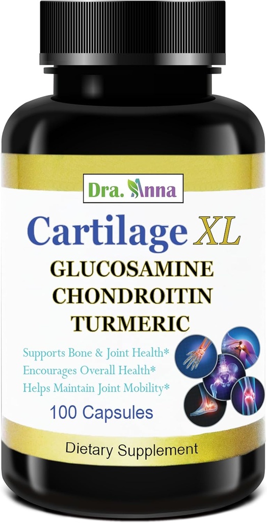 Cartilaje XL Plus Glucosamina, Condroitina &amp; Turmeric. Suplemento de soporte conjunto. Propiedades antioxidantes. 100 cápsulas
