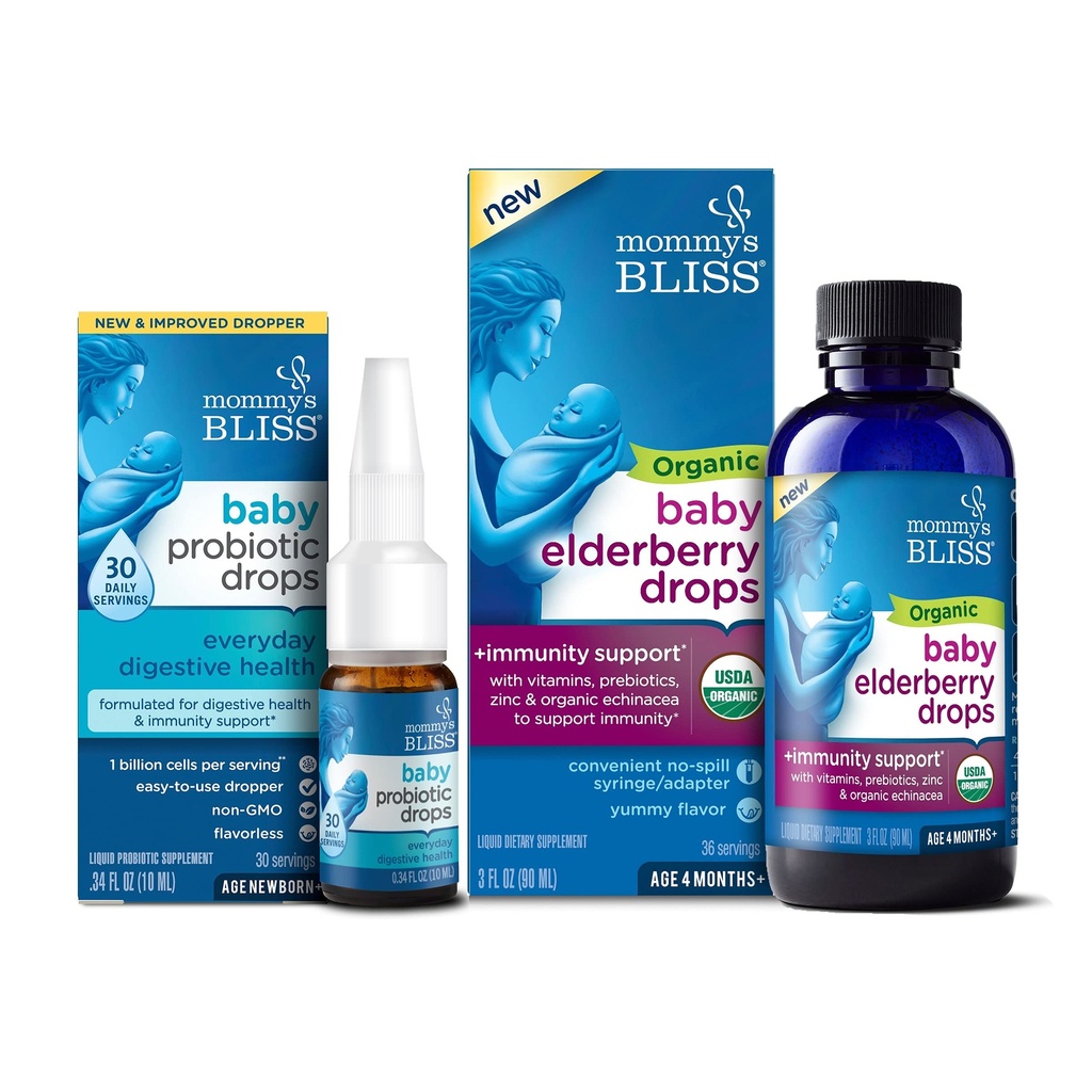 Mama's Bliss Baby Probiotic Drops Todos los días 30 Servings (Pack of 1) with Organic Baby Elderberry Drops 36 Servings (Pack of 1), Support Baby's Immunity