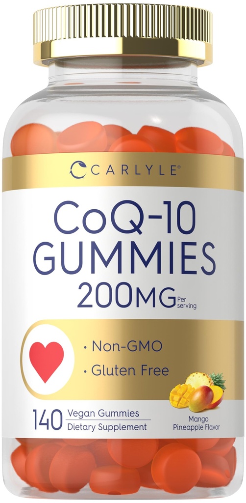 Carlyle CoQ10 200 mg Gummies Silencio 140 Conde ← Mango Pineapple Flavor  Vegan, Non-GMO, Gluten Free Supplement