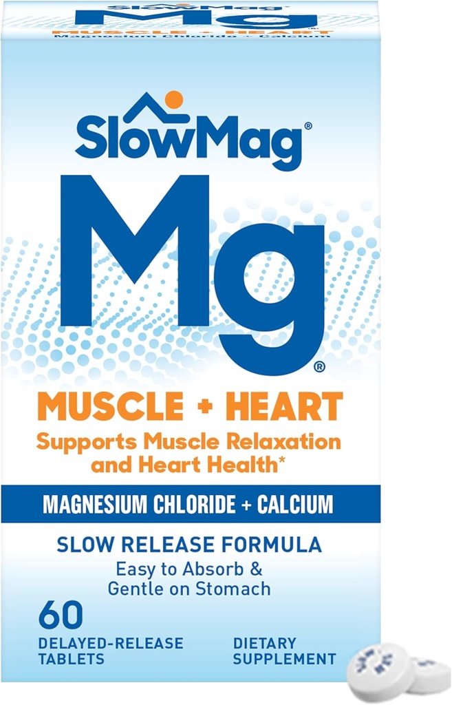 Suplemento de Cloruro de Magnesio Corazón con Calcio, 60 Conde, apoya la relajación muscular, corazón, nervios & bonificación, alta absorción