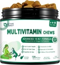 NATURE TARGET Multivitamina para perros - con MSM " Glucosamina, Omegas 3 " 6, Probióticos para la salud digestiva, soporte conjunto, piel " , sistema inmunitario " salud general 120 cerdas blandas