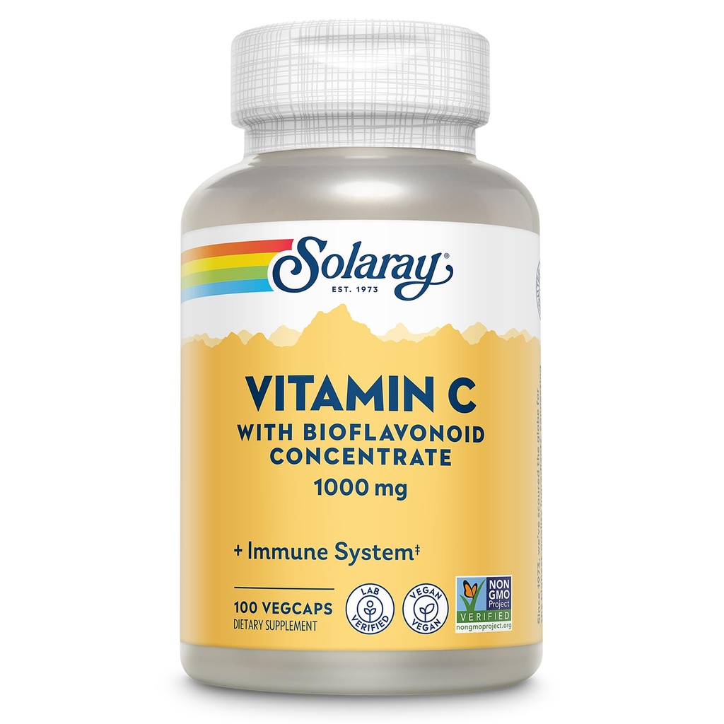 Solaray C Suplemento con Rose Hips, Acerola, Bioflavonoids, 1000mg, 100 Condes