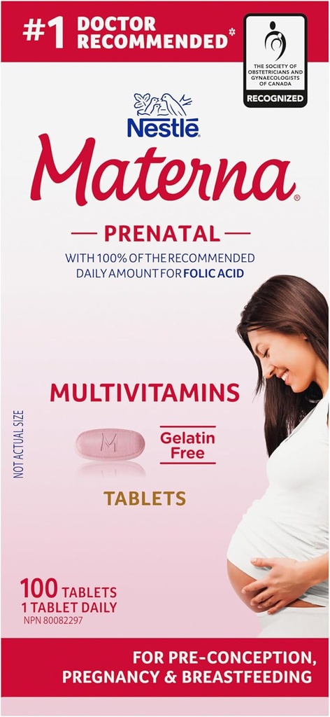 Materna Nestle Prenatal Postparto Vitamina & Suplemento Mineral 100 Tabletas