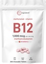 Micro Ingredientes Vitamina B12 1000 mcg peru Methylcobalamin – 365 Tablas Chewable ← Dissolve rápido, Sabor de Fresa Natural ← Soporta Energía y Metabolismo Salud ANTE Vegan, No GMO, Gluten Gratis