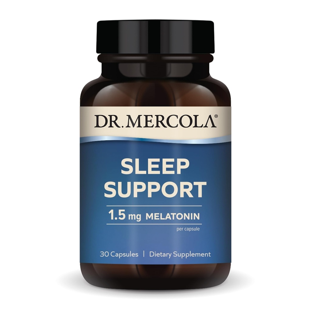 Dr. Mercola Sleep Support with Melatonin, 1.5mg Melatonin Por Serving, 30 Servings (30 Capsules), Suplemento dietético, Supports Healthy Sleep and Mental Focus, Non-GMO