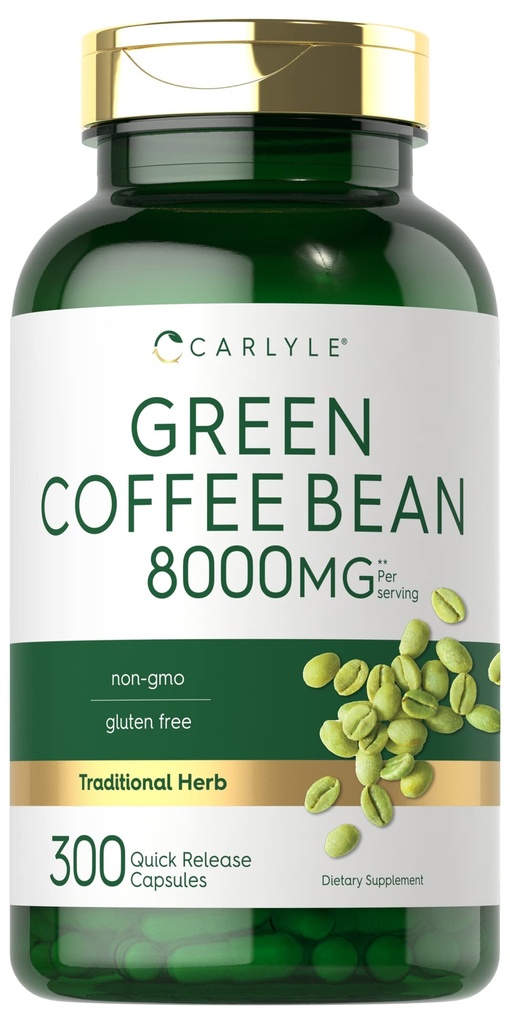 Carlyle Green Coffee Bean Extract ← 8000 mg  300 Capsules ← Non-GMO y Gluten Free Formula ← Herb Supplement