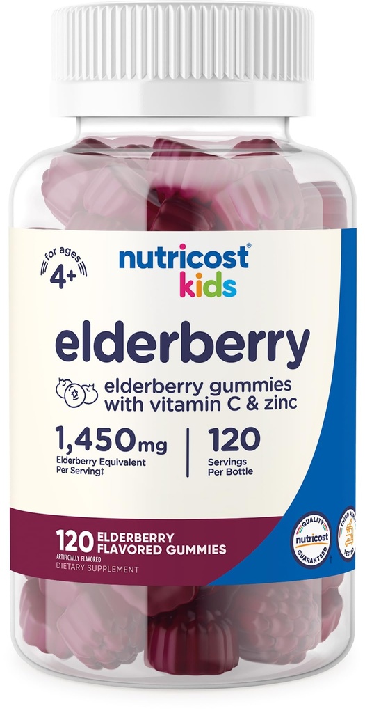 Nutricost Kids Elderberry Gummies (50mg) con Zinc &amp; Vitamina C 120 Gummies - Gluten Free, No Corn Syrup