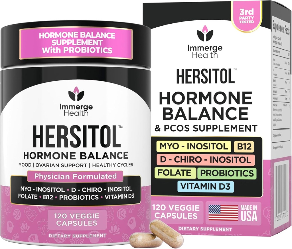 Saldo hormonal para mujeres, PCOS, Apoyo Ovárico, Fertilidad, Ciclo Menstrual Silencio Myo-Inositol & D-Chiro Inositol Suplemento 40:1 Ratio Con Ácido Fólico, B12 & Probióticos