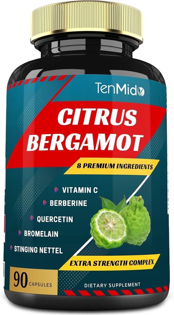 Citrus Bergamot Extracto Cápsulas con VitaminC, Berberina, Quercetina, Bromelaina, Echinacea, Black Pepper - 3 Meses de suministro, 90caps