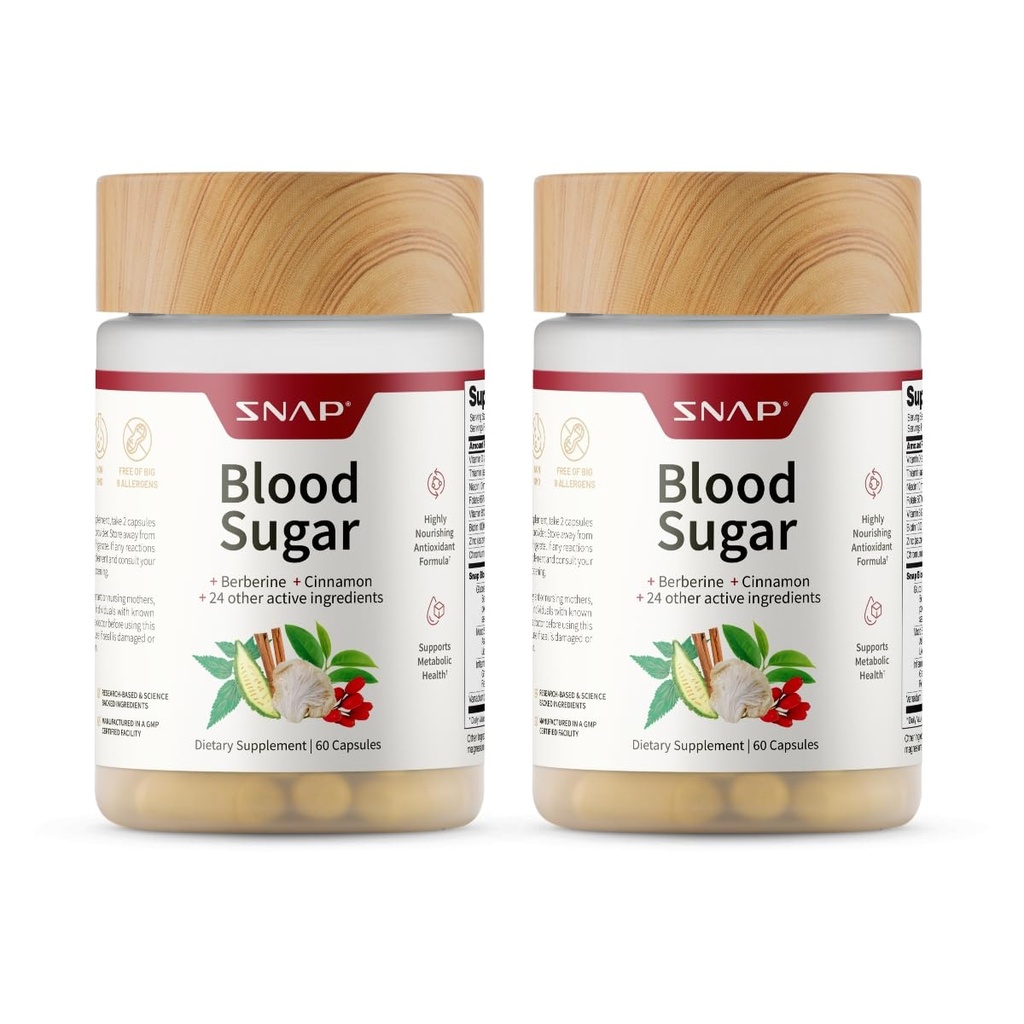 Snap Supplements Blood Sugar Blend, CoQ10, Cinnamon, Alpha Lipoic Acid y Gymnema, Sugar Gratis, 60 cápsulas, 2 Pack