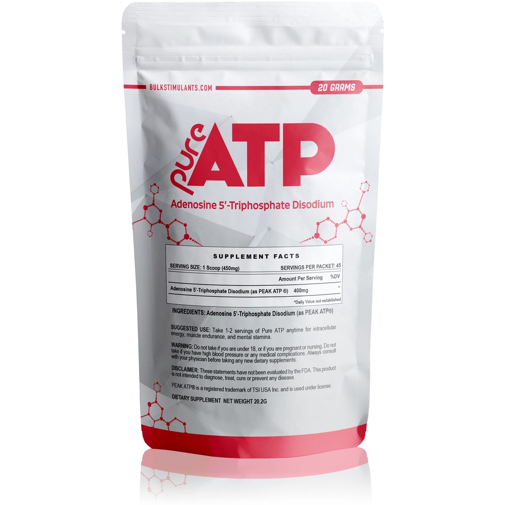 BulkStimulants Pure ATP Adenosine Triphosphate Powder - Aumentar la energía, resistencia, fuerza, recuperación " Muscle Pump, más rápido que la crema HMB " óxido nítrico, Natural Pre Workout Suplemento - 20 gramos