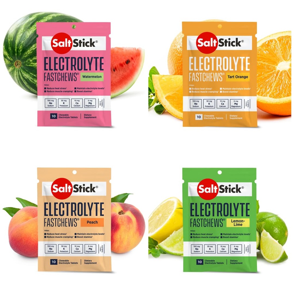 SaltStick Fastchews, Electrolyte Replacement Tablets for Rehydration, Ejercicio Recuperación, Jóvenes &amp; Adult Athletes, Senderismo, Recuperación Deportiva, 10ct Variedad 4-Pack