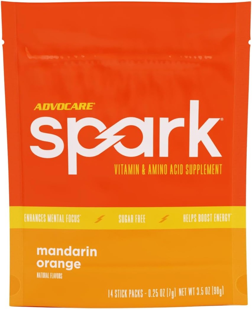AdvoCare Spark Vitamina " Suplemento Aminoácidos - Focus " Energy Drink Powder Mix with Vitamin A, B-6, C " E - También incluye L-Carnitine " L-Tyrosine - Mandarin Orange, 14 Stick Packs